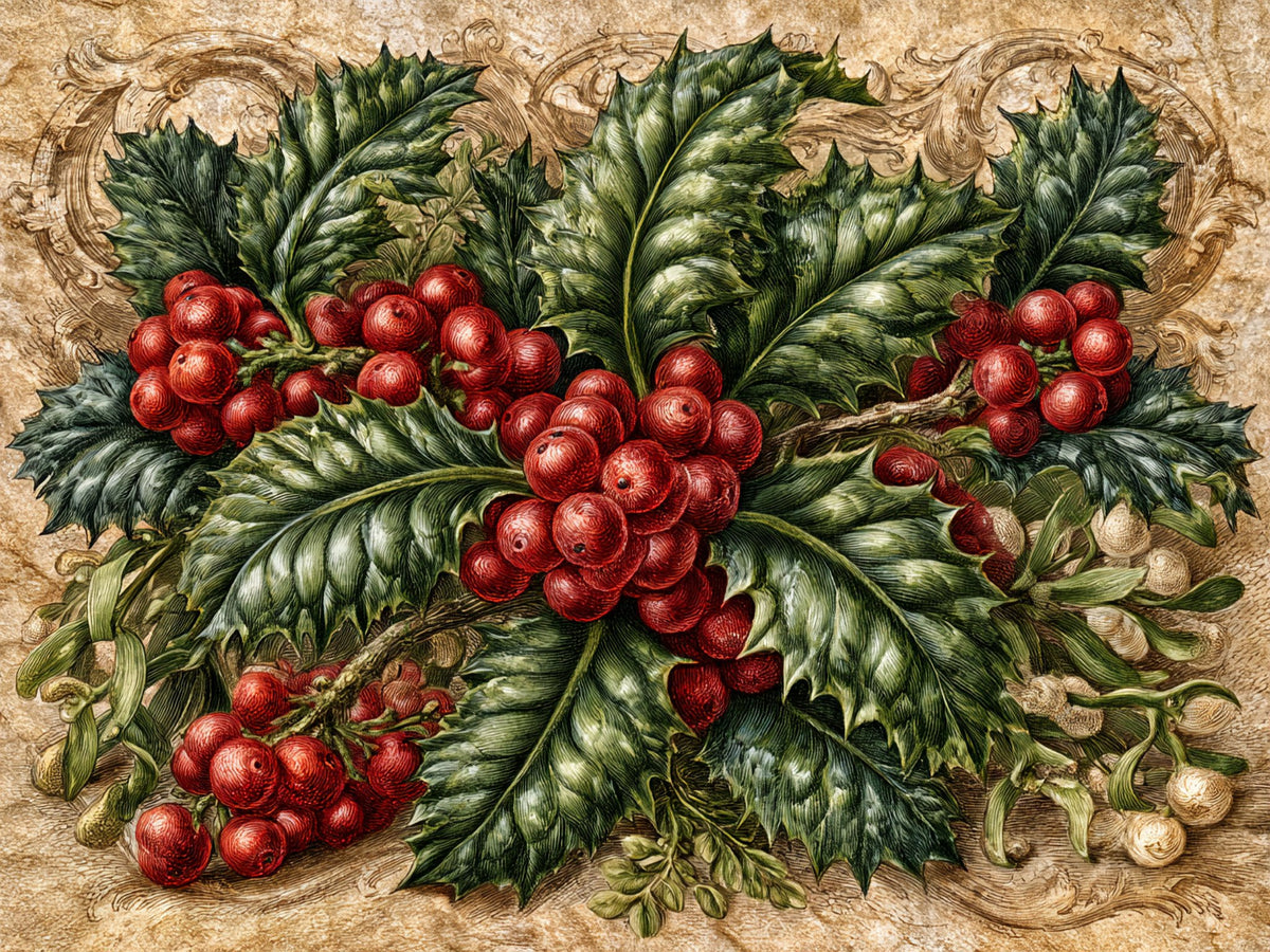 Agrifoglio e vischio – Natale, rettangolare 4:3