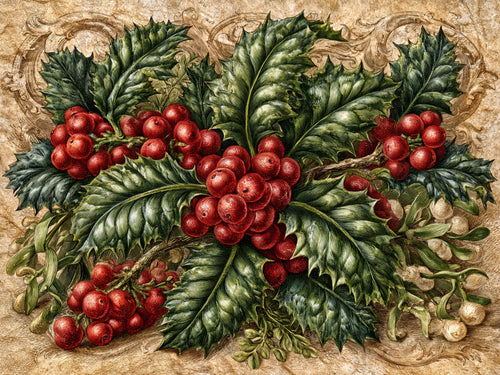 Agrifoglio e vischio – Natale, rettangolare 4:3