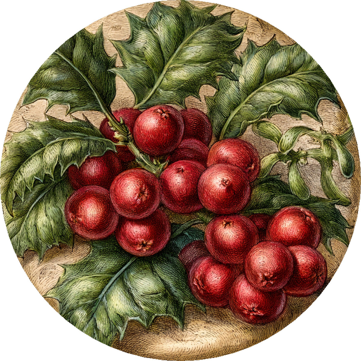 Agrifoglio e vischio – Natale, tondo