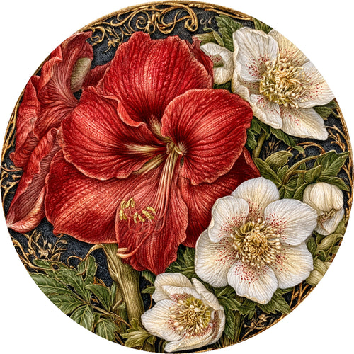 Amaryllis & Christmas Rose – Christmas collection, round design by SubliLux