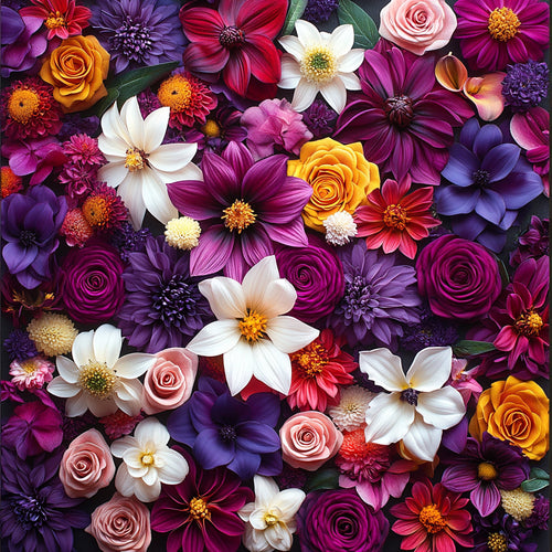 Dahlias, Calla Lilies & Lilies – Flowers collection, square design by SubliLux