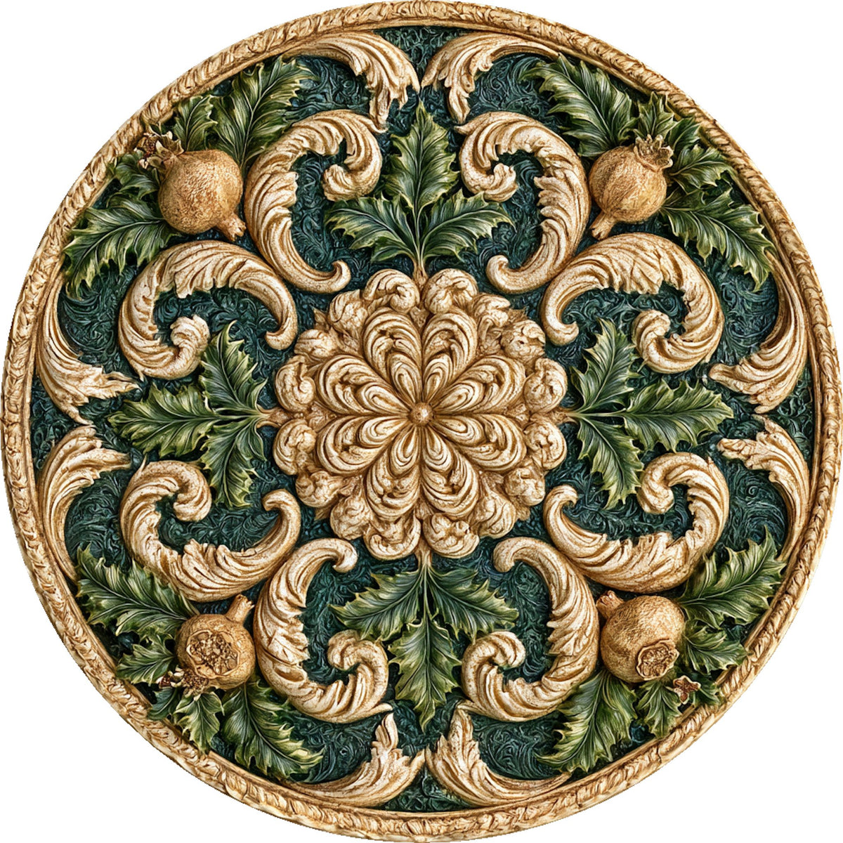 Damasco oro e verde – Natale, tondo