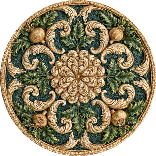 Damasco oro e verde – Natale, tondo