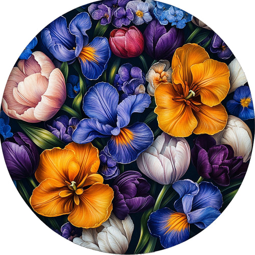 Irises & Tulips – Flowers collection, round design by SubliLux